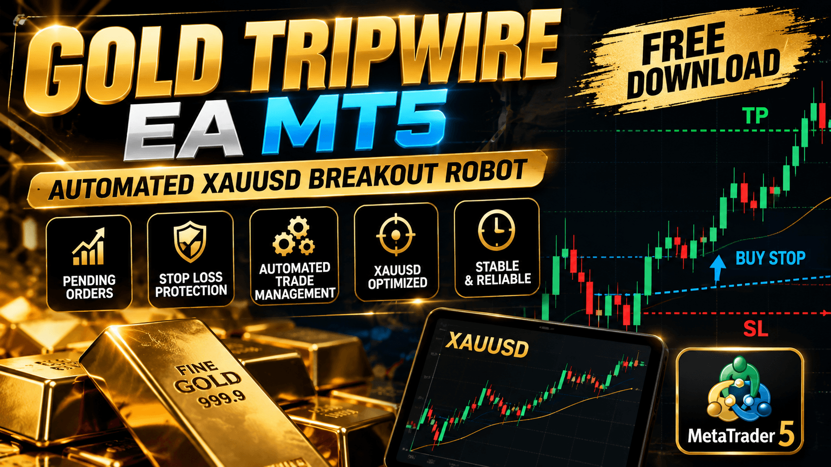 Gold Tripwire EA MT5 Free Download – XAUUSD Breakout Robot Review 1